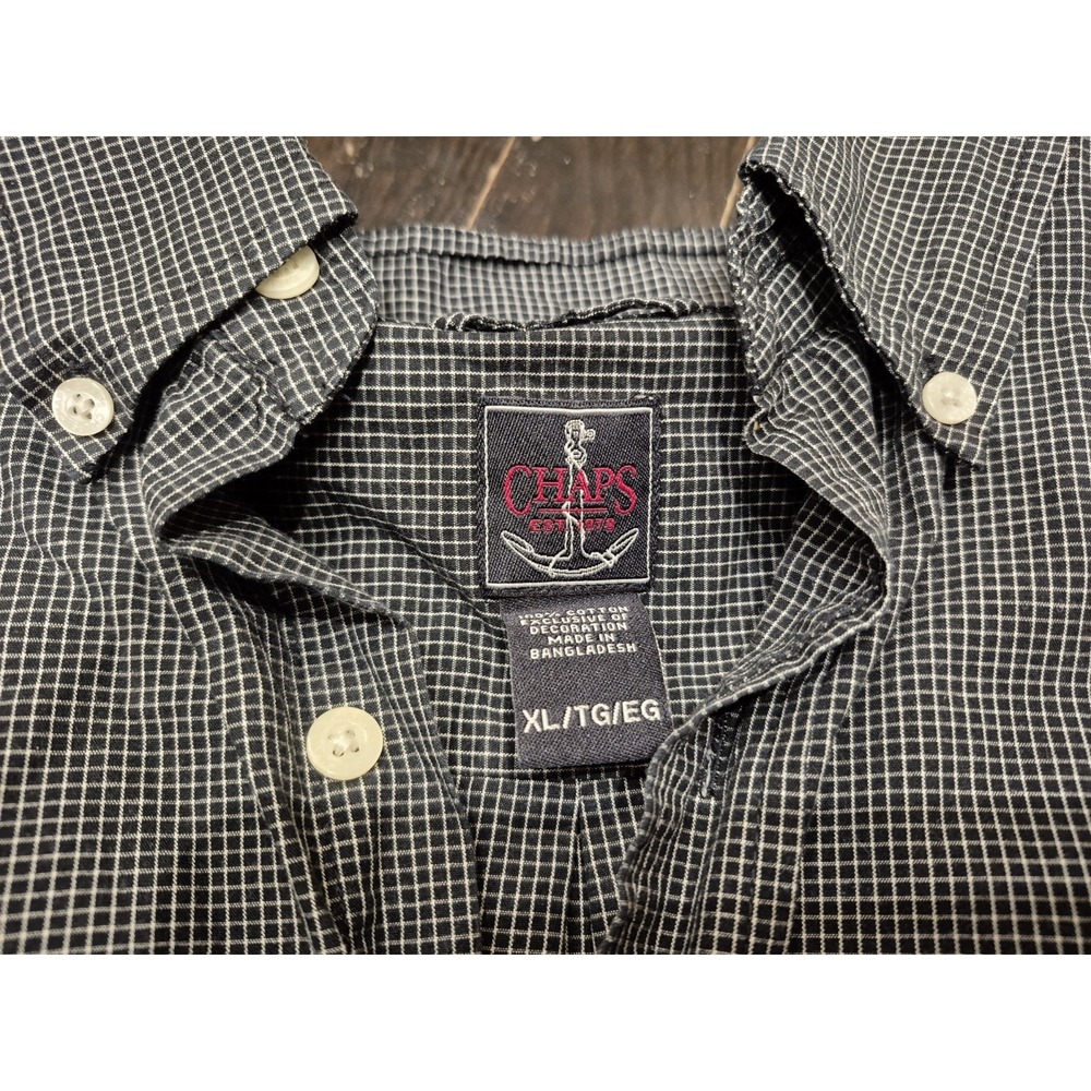 CHAPS‎ Mens Long Sleeve Button Down Shirt Black & White Check Size XL EUC